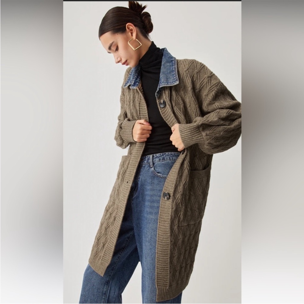 Commense Olive Cable Knit Cardigan